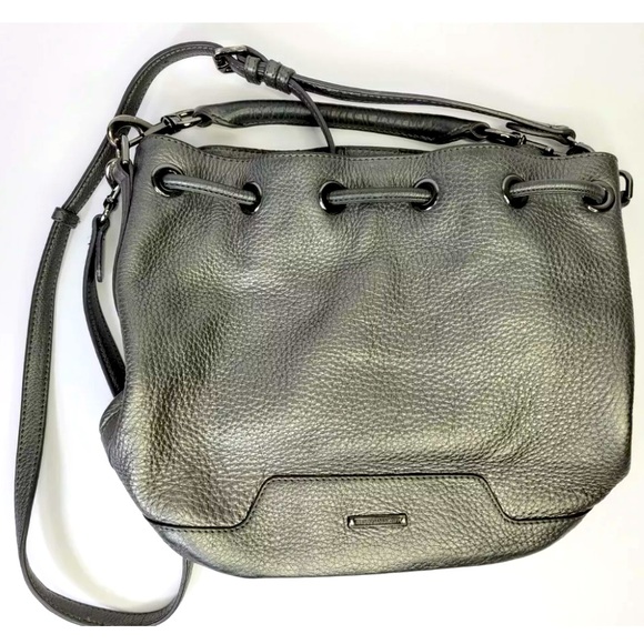 Rebecca Minkoff Gunmetal Fiona Bucket Bag Crossbody with Handle Purse - Picture 2 of 6